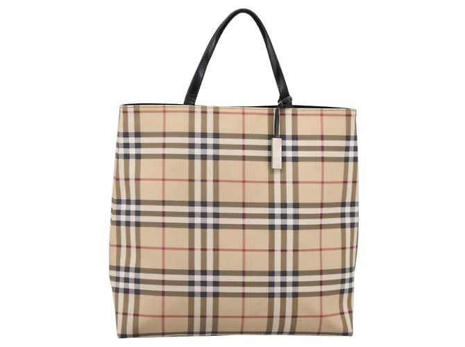 Borsa a mano BURBERRY Nova Check PVC Leather Beige Silver Auth BA15368 Argento - vista 13