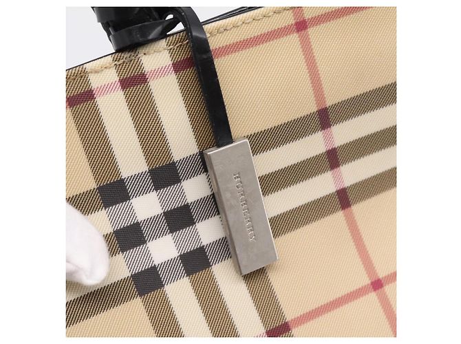 Borsa a mano BURBERRY Nova Check PVC Leather Beige Silver Auth BA15368 Argento - vista 17