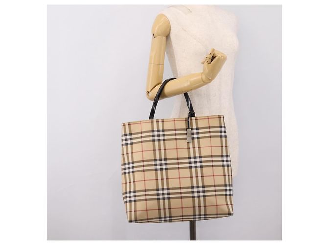 Borsa a mano BURBERRY Nova Check PVC Leather Beige Silver Auth BA15368 Argento - vista 22