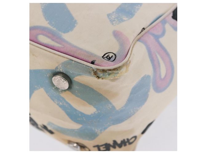 CHANEL New Travel Line Tote Bag aus Nylon Weiß Multicolor CC Auth 200649 Mehrfarben - Ansicht 13