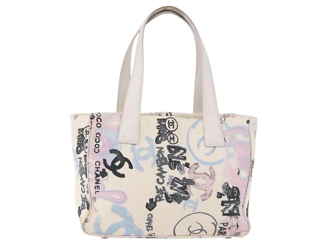 CHANEL New Travel Line Tote Bag aus Nylon Weiß Multicolor CC Auth 200649 Mehrfarben - Ansicht 2