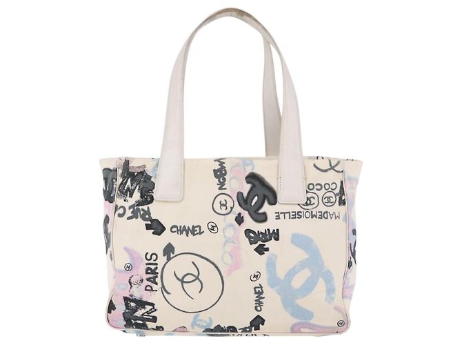 CHANEL New Travel Line Tote Bag aus Nylon Weiß Multicolor CC Auth 200649 Mehrfarben - Ansicht 3