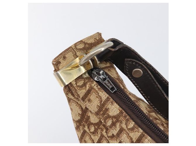 Borsa a tracolla Christian Dior Trotter Canvas Beige Gold Auth 199611 - vista 14