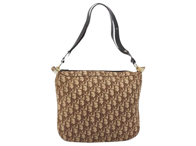 Borsa a tracolla Christian Dior Trotter Canvas Beige Gold Auth 199611 - vista 2