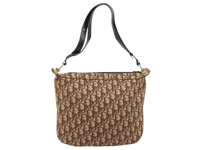 Borsa a tracolla Christian Dior Trotter Canvas Beige Gold Auth 199611 - vista 3