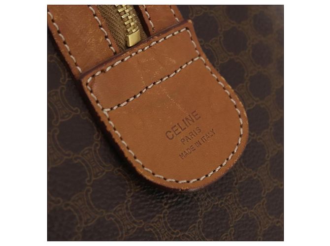 Céline Borsa Boston CELINE Macadam Canvas PVC Leather Brown Gold Auth mr2824 Marrone D'oro - vista 12
