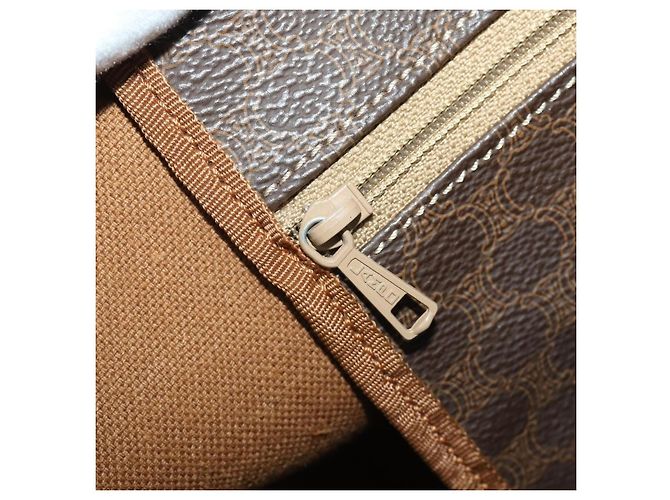 Céline Borsa Boston CELINE Macadam Canvas PVC Leather Brown Gold Auth mr2824 Marrone D'oro - vista 23
