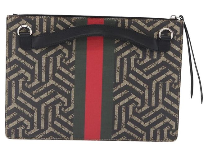 Borsa a pochette GUCCI GG Caleido Web Sherry Line PVC Beige Silver 429004 Auth 199583A Argento - vista 3