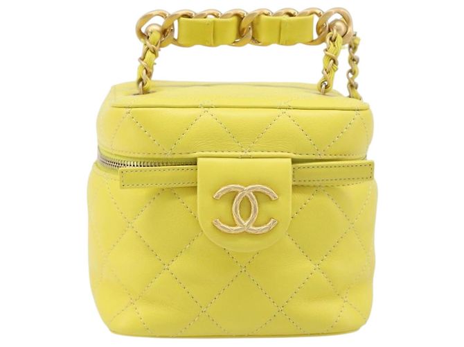 Borsa Vanity con catena Matelassé CHANEL in pelle d'agnello 2way Yellow Gold CC Auth 196667M D'oro Giallo - vista 2