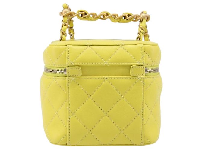 Borsa Vanity con catena Matelassé CHANEL in pelle d'agnello 2way Yellow Gold CC Auth 196667M D'oro Giallo - vista 3