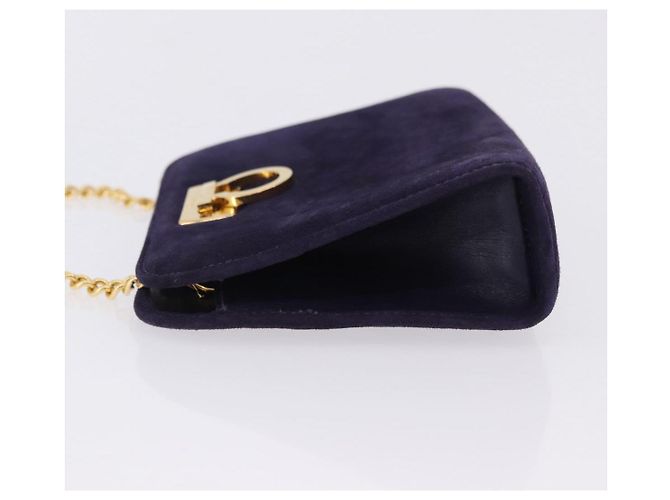 Borsa a tracolla Salvatore Ferragamo Gancini Chain in camoscio viola e oro Auth BA15108 D'oro Porpora - vista 6