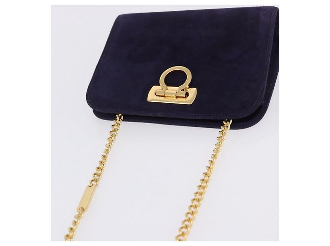 Borsa a tracolla Salvatore Ferragamo Gancini Chain in camoscio viola e oro Auth BA15108 D'oro Porpora - vista 7