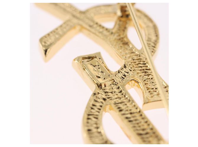 Spilla SAINT LAURENT Strass Metallo Tono Oro Auth 197917M - vista 10