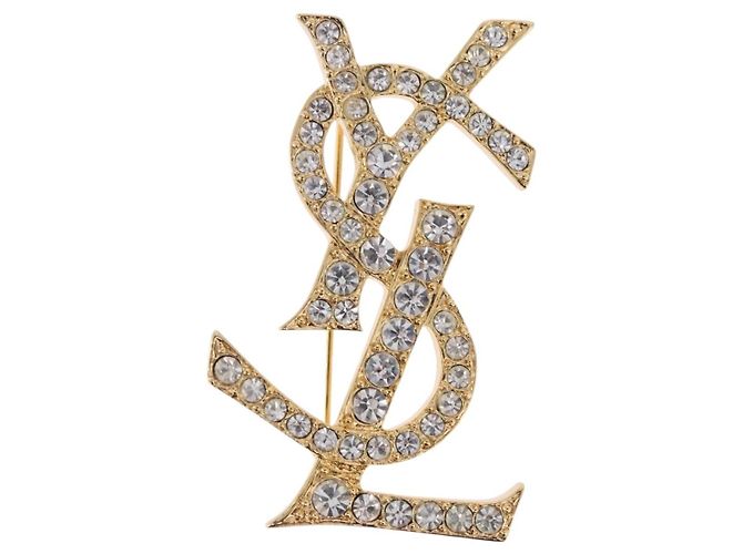 Spilla SAINT LAURENT Strass Metallo Tono Oro Auth 197917M - vista 2