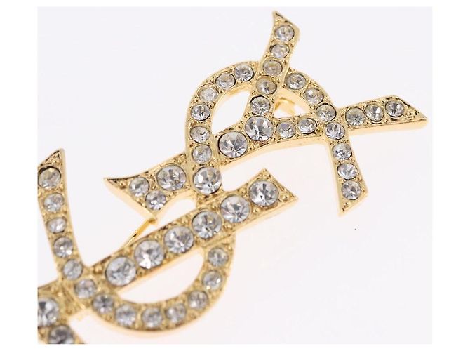 Spilla SAINT LAURENT Strass Metallo Tono Oro Auth 197917M - vista 4