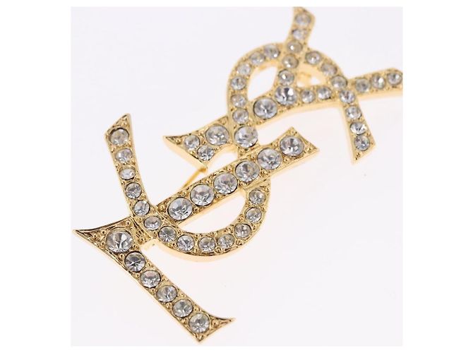 Spilla SAINT LAURENT Strass Metallo Tono Oro Auth 197917M - vista 5
