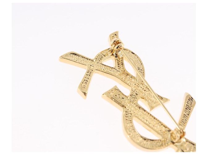 Spilla SAINT LAURENT Strass Metallo Tono Oro Auth 197917M - vista 6