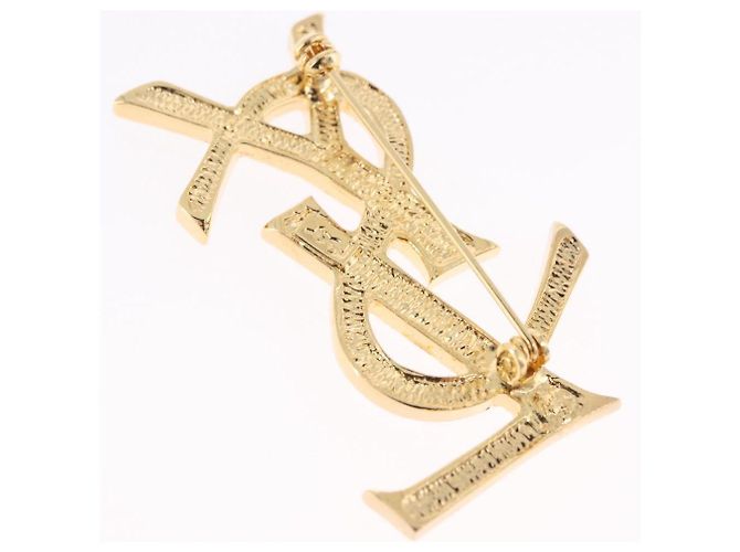 Spilla SAINT LAURENT Strass Metallo Tono Oro Auth 197917M - vista 7