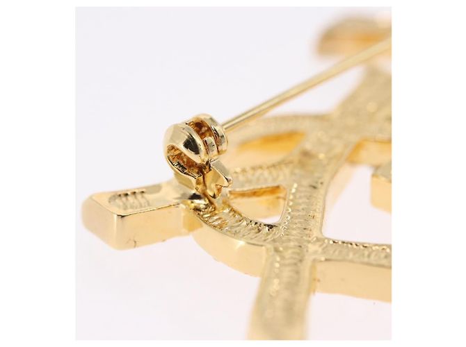 Spilla SAINT LAURENT Strass Metallo Tono Oro Auth 197917M - vista 8
