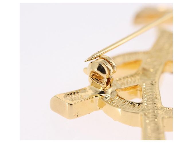 Spilla SAINT LAURENT Strass Metallo Tono Oro Auth 197917M - vista 9