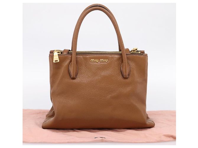 Borsa a mano Miu Miu in pelle 2way Brown Gold Auth yk20781M Marrone D'oro - vista 12