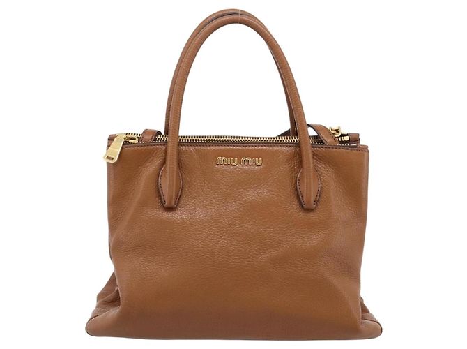Borsa a mano Miu Miu in pelle 2way Brown Gold Auth yk20781M Marrone D'oro - vista 13