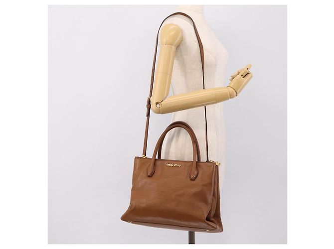 Borsa a mano Miu Miu in pelle 2way Brown Gold Auth yk20781M Marrone D'oro - vista 28