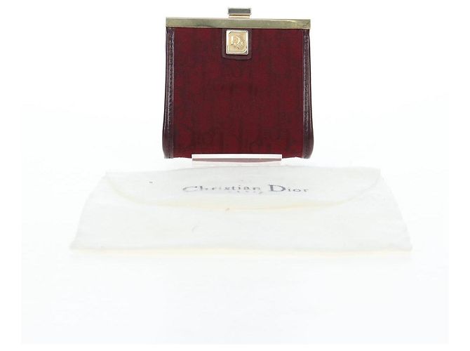 Monedero Christian Dior Trotter Canvas Bordeaux Gold Auth 199784A - vista 18