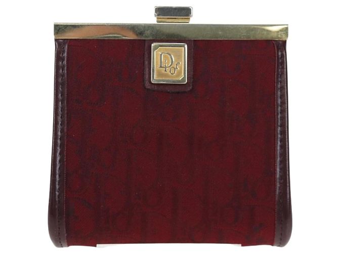 Monedero Christian Dior Trotter Canvas Bordeaux Gold Auth 199784A - vista 2