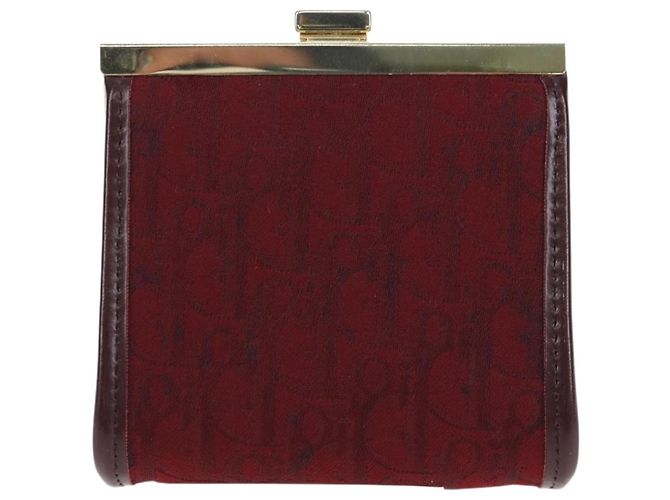 Monedero Christian Dior Trotter Canvas Bordeaux Gold Auth 199784A - vista 3