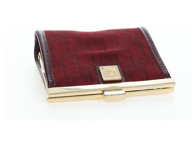 Monedero Christian Dior Trotter Canvas Bordeaux Gold Auth 199784A - vista 6