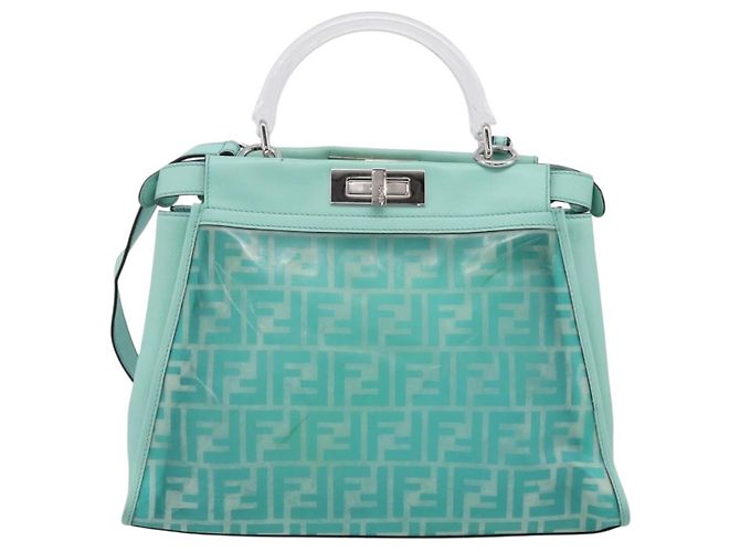 FENDI Zucca Canvas Peek A Boo Regular Bag Leder 2way Grün Silber Auth 196588A - Ansicht 13