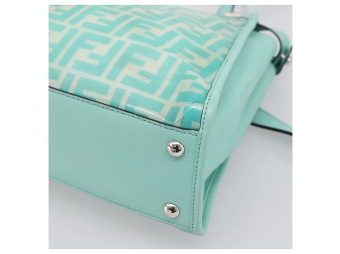 FENDI Zucca Canvas Peek A Boo Regular Bag Leder 2way Grün Silber Auth 196588A - Ansicht 17