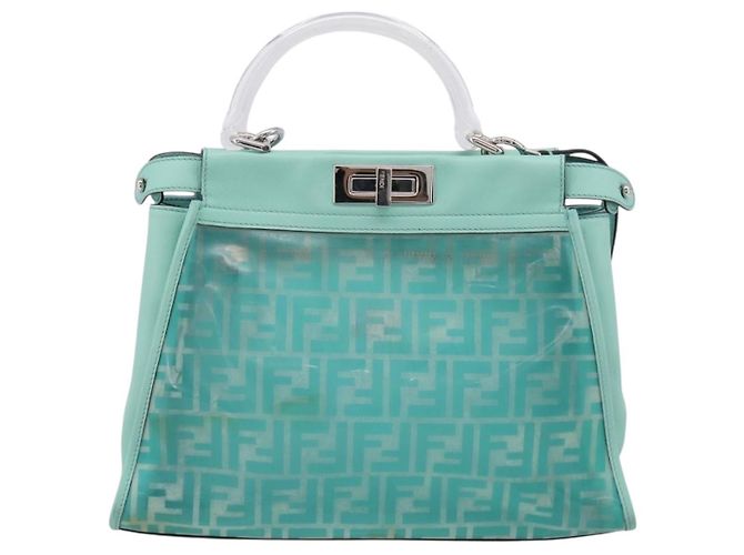 FENDI Zucca Canvas Peek A Boo Regular Bag Leder 2way Grün Silber Auth 196588A - Ansicht 2