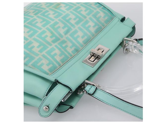 FENDI Zucca Canvas Peek A Boo Regular Bag Leder 2way Grün Silber Auth 196588A - Ansicht 6