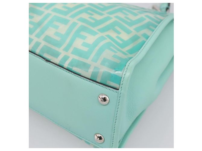 FENDI Zucca Canvas Peek A Boo Regular Bag Leder 2way Grün Silber Auth 196588A - Ansicht 9