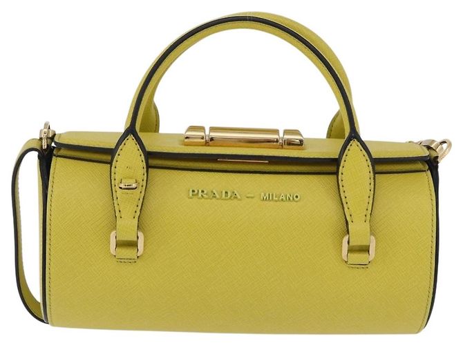Borsa a tracolla con catena PRADA in pelle Saffiano Yellow Gold Auth 198688M D'oro Giallo - vista 13