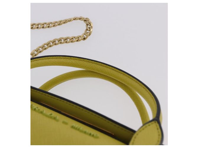Borsa a tracolla con catena PRADA in pelle Saffiano Yellow Gold Auth 198688M D'oro Giallo - vista 14