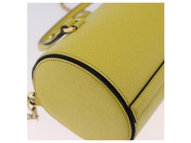 Borsa a tracolla con catena PRADA in pelle Saffiano Yellow Gold Auth 198688M D'oro Giallo - vista 18