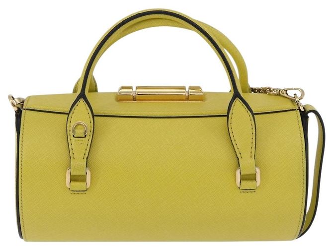 Borsa a tracolla con catena PRADA in pelle Saffiano Yellow Gold Auth 198688M D'oro Giallo - vista 2