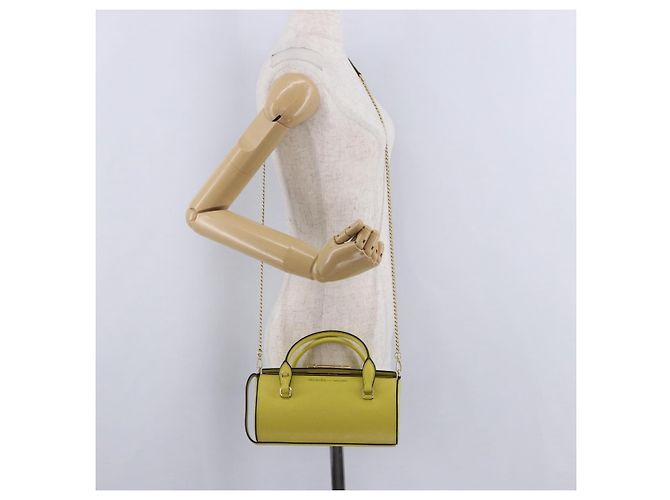 Borsa a tracolla con catena PRADA in pelle Saffiano Yellow Gold Auth 198688M D'oro Giallo - vista 26