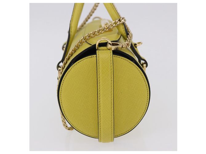 Borsa a tracolla con catena PRADA in pelle Saffiano Yellow Gold Auth 198688M D'oro Giallo - vista 4