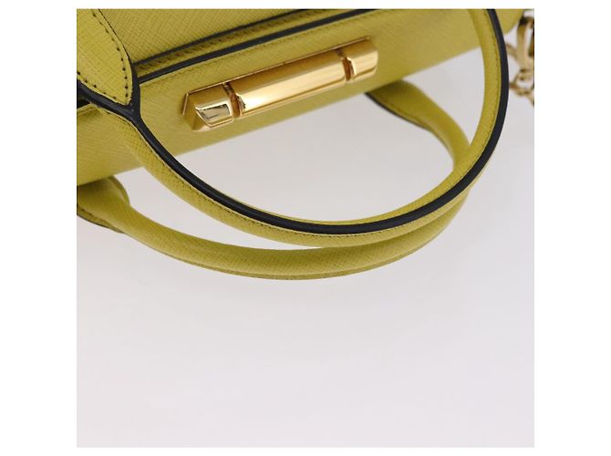 Borsa a tracolla con catena PRADA in pelle Saffiano Yellow Gold Auth 198688M D'oro Giallo - vista 7