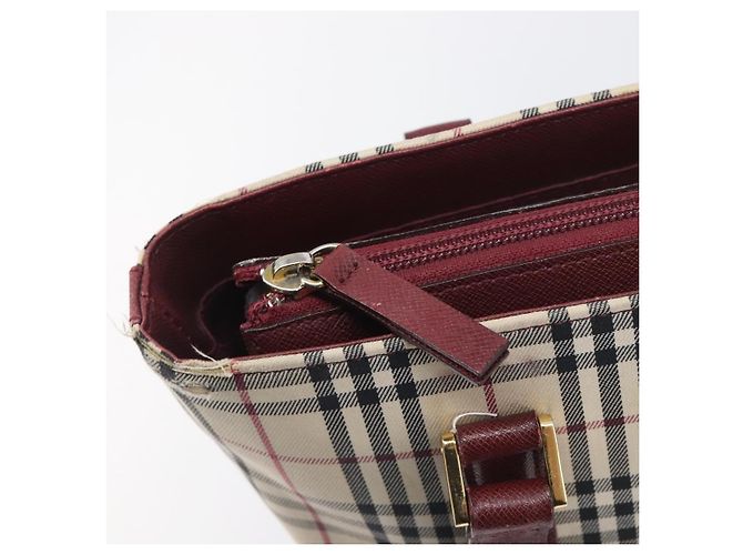 Borsa Tote BURBERRY Nova Check Canvas Beige Gold Auth 199220 D'oro - vista 11