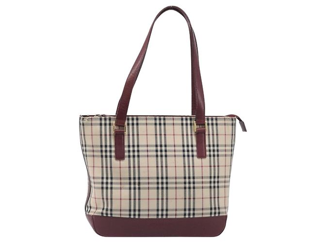 Borsa Tote BURBERRY Nova Check Canvas Beige Gold Auth 199220 D'oro - vista 13