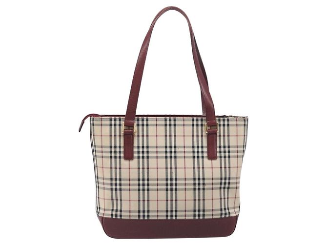 Borsa Tote BURBERRY Nova Check Canvas Beige Gold Auth 199220 D'oro - vista 2