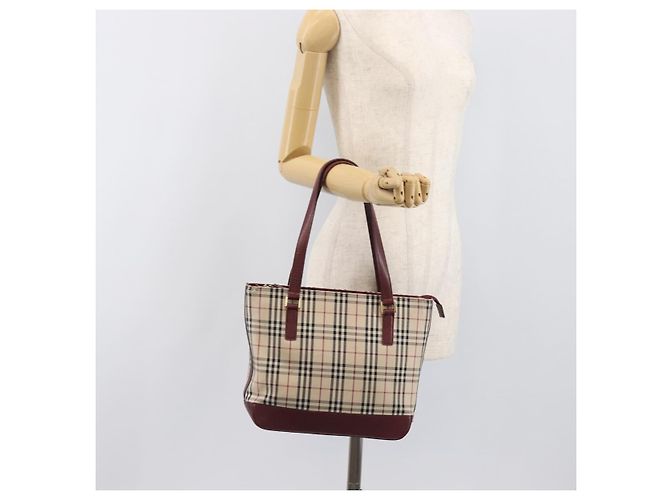 Borsa Tote BURBERRY Nova Check Canvas Beige Gold Auth 199220 D'oro - vista 23