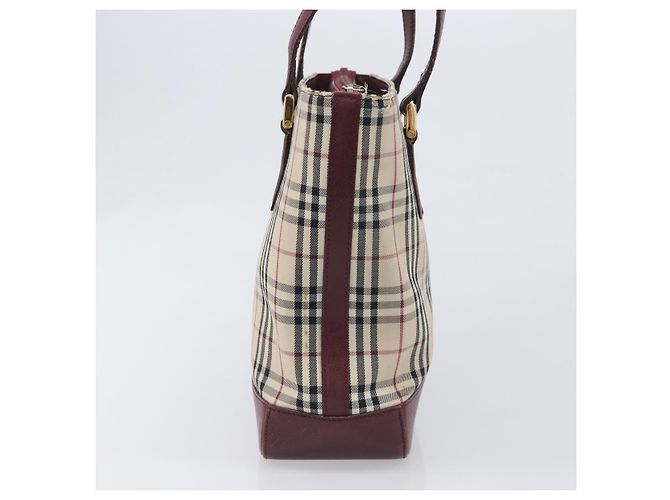 Borsa Tote BURBERRY Nova Check Canvas Beige Gold Auth 199220 D'oro - vista 3