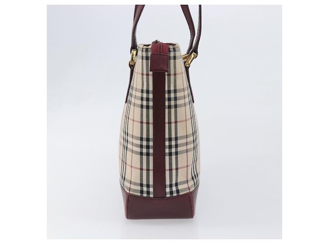 Borsa Tote BURBERRY Nova Check Canvas Beige Gold Auth 199220 D'oro - vista 4