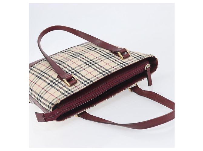 Borsa Tote BURBERRY Nova Check Canvas Beige Gold Auth 199220 D'oro - vista 6